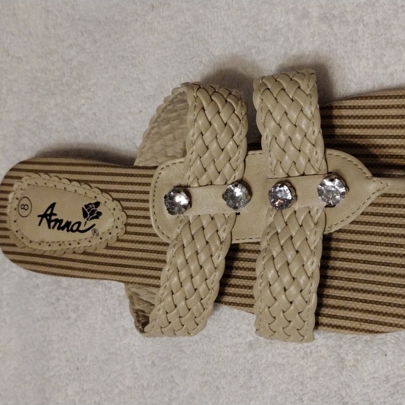 Anna, women's two strap jeweled sandal in tan. - Picture 2 of 5